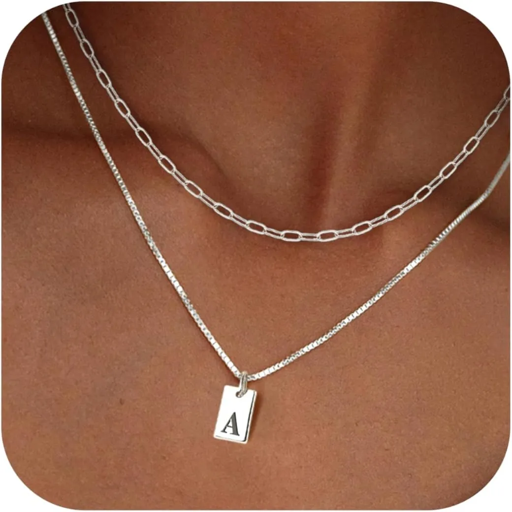 Gold Initial Necklaces for Women Non Tarnish, 14K Gold Plated Dainty Square Letter Pendant Charm Necklace Waterproof A-Z Trendy Thin Chain Name Personalized Jewelry Gifts