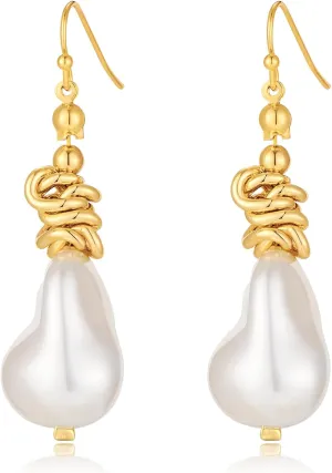 Gold Pearl Dangle Drop Earrings Gold Big Baroque Pearl Dangle Earrings for Women Statement Pearl Jewelry Trendy Earrings