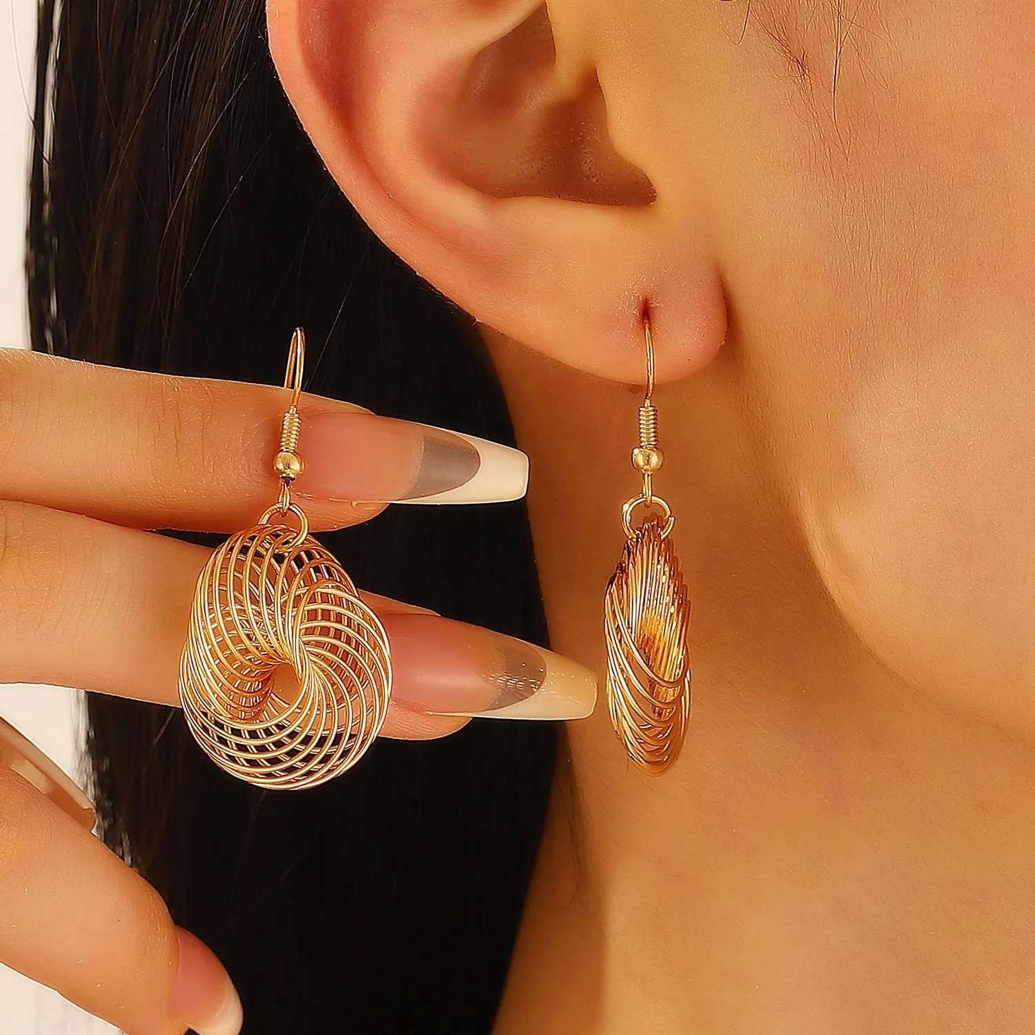 Gold Spiral Threader Earrings for Women Dainty Geometric Swirl Wire Spiral Earring Birdcage Earring Minimalist Hollow Star Hoop Rugby Mesh Twisted Earrings Dangle Drop Earrings Jewelry