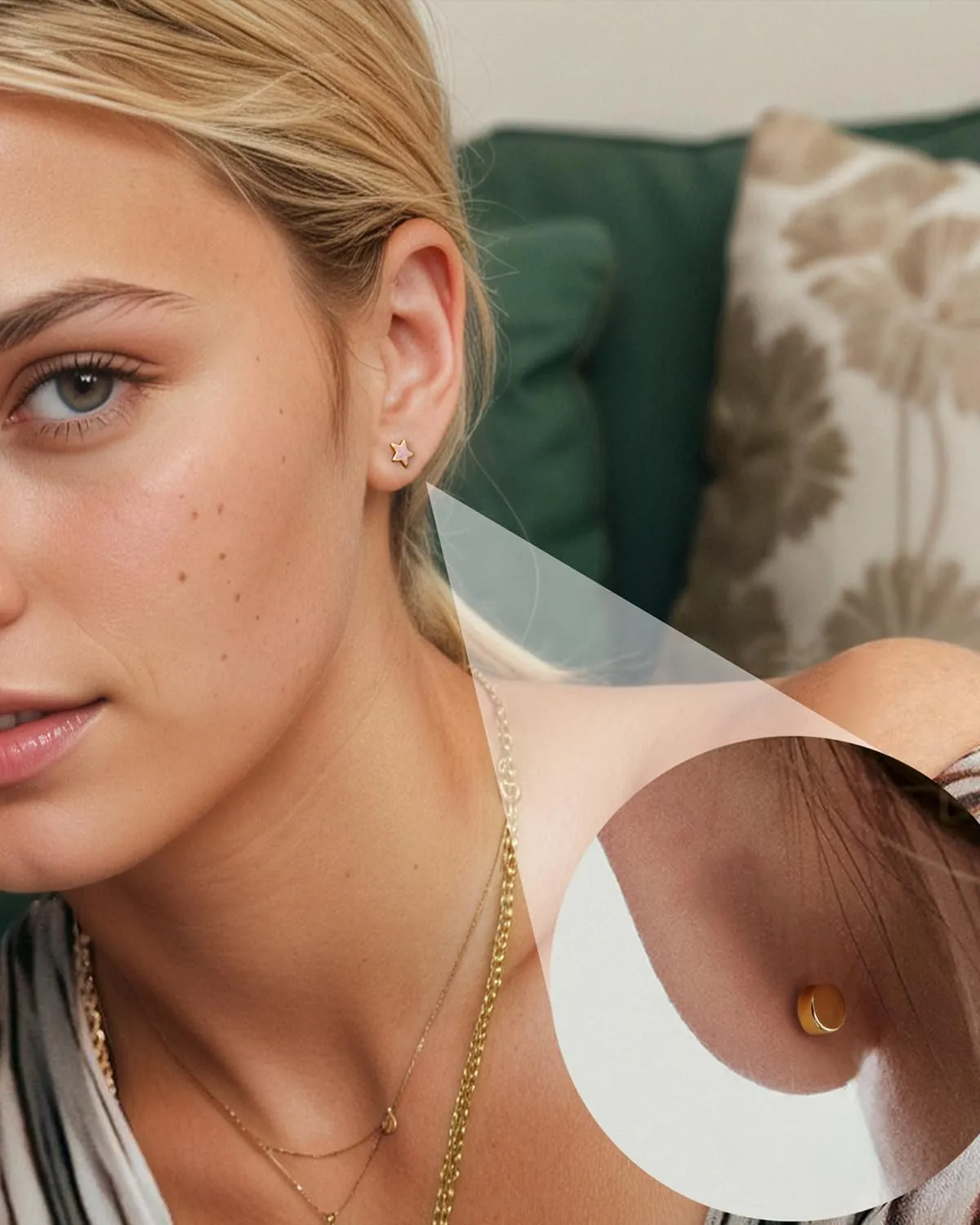 Gold Star Earrings for Women, 14K Gold Plated 316L Surgical Steel Hypoallergenic Flat Back Stud Earrings, Cute Small Star Stud Earrings for Sensitive Ears, 18G Post Screw Back Trendy Jewelry Gifts