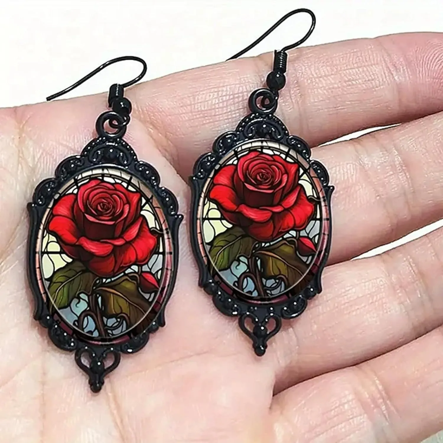 Gothic Halloween Earrings for Women Gothic Rose Cameo Earrings Vintage Red Rose Earring Goth Mystic Witch Earring Halloween Jewelry for Women