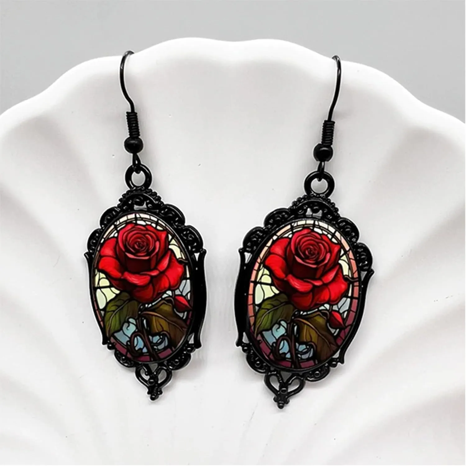 Gothic Halloween Earrings for Women Gothic Rose Cameo Earrings Vintage Red Rose Earring Goth Mystic Witch Earring Halloween Jewelry for Women
