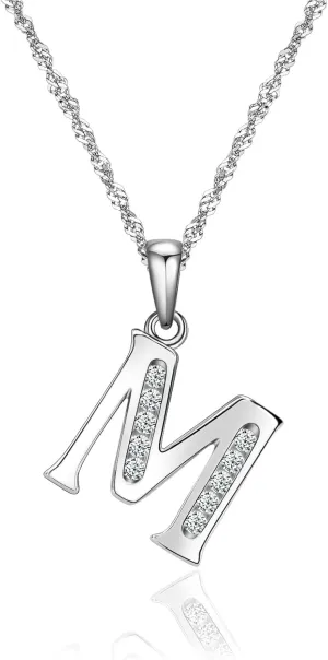 Graduation Gifts Initial Necklace S925 Sterling Silver Jewelry Cubic Zirconia Letter Alphabet Phase Pendant Necklace Mother Day for Mom Women Ladies Teen 18" Chain