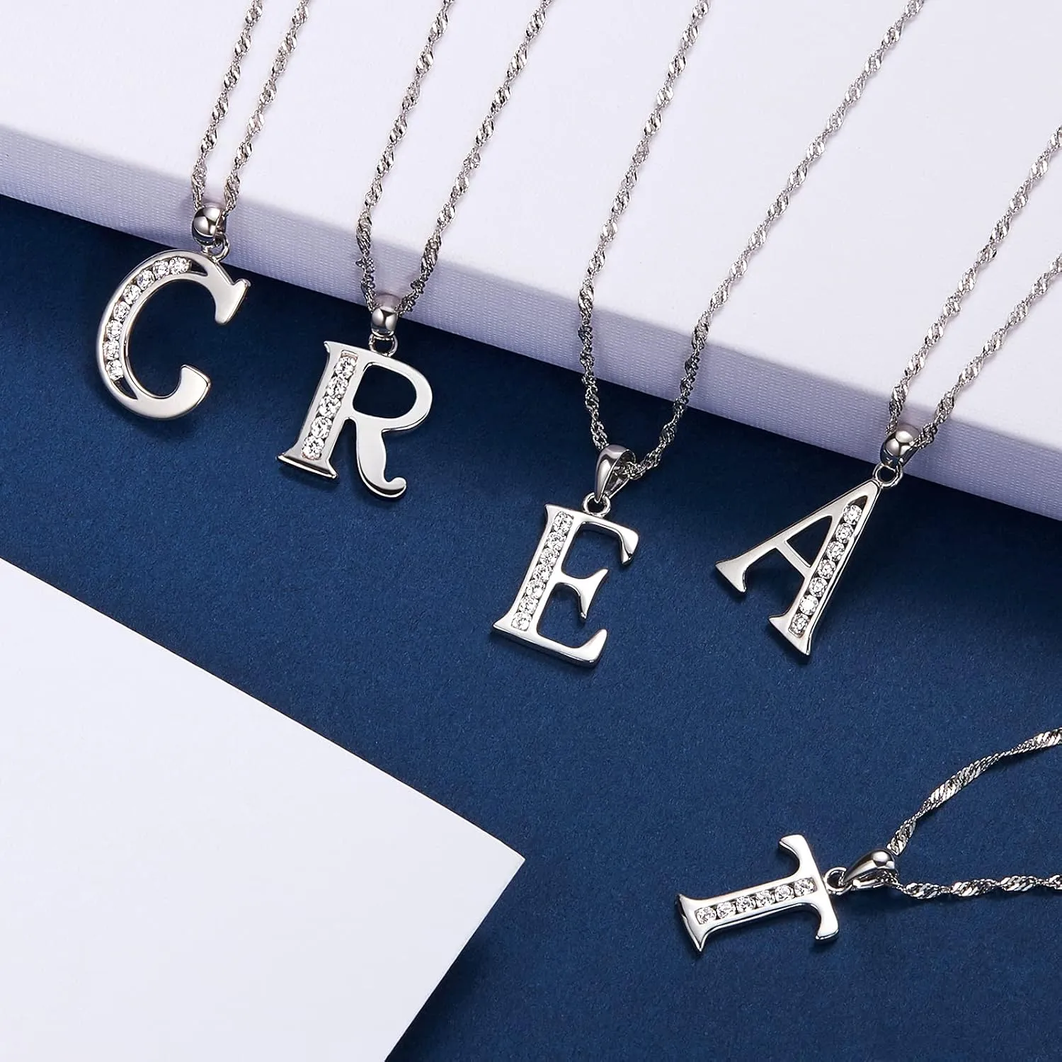 Graduation Gifts Initial Necklace S925 Sterling Silver Jewelry Cubic Zirconia Letter Alphabet Phase Pendant Necklace Mother Day for Mom Women Ladies Teen 18" Chain