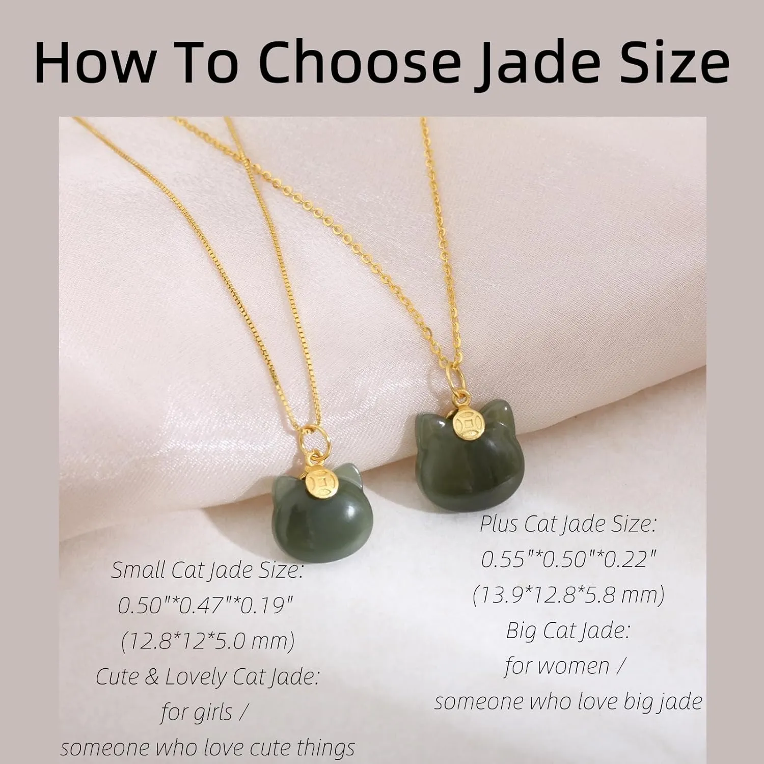 Green Natural Hetian Jade Necklace, Cat Shape Jade Pendant for Women, Atmosphere Jade Necklace Jewelry Gifts for Girls Women (925 Sterling Silver with Gold Plated)