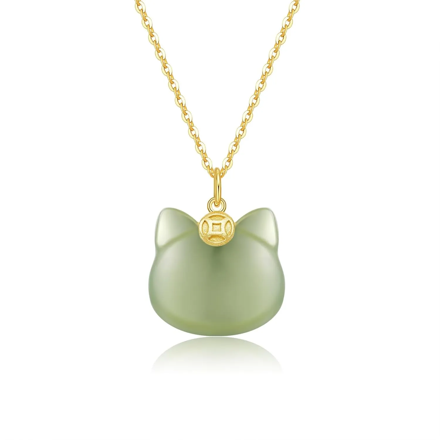 Green Natural Hetian Jade Necklace, Cat Shape Jade Pendant for Women, Atmosphere Jade Necklace Jewelry Gifts for Girls Women (925 Sterling Silver with Gold Plated)