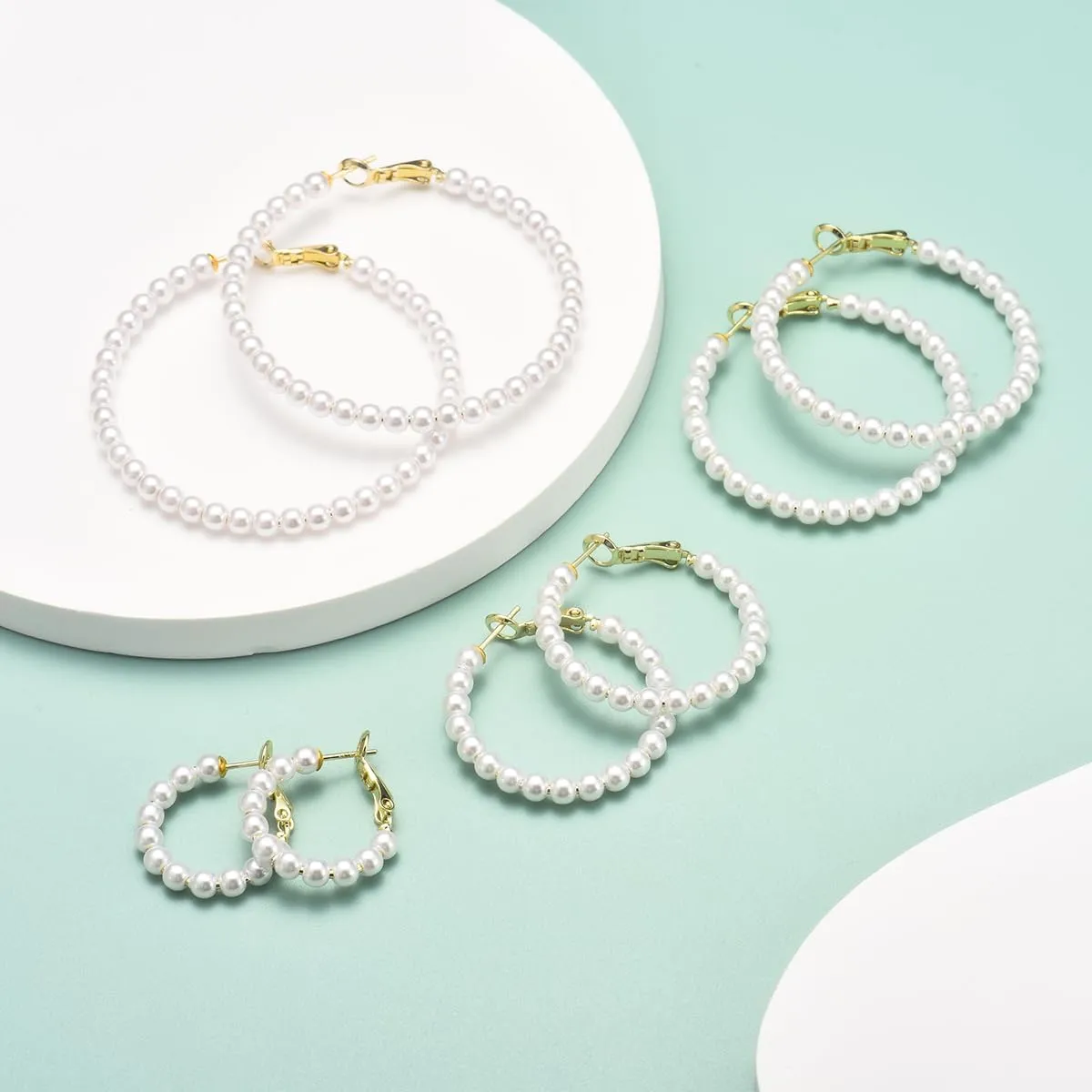 GULICX Pearl Hoop Earrings for Women, 14K Gold Plated Pearl Earrings 925 Sterling Silver Post Big Pearl Hoop Earrings Jewelry Gifts for Girls