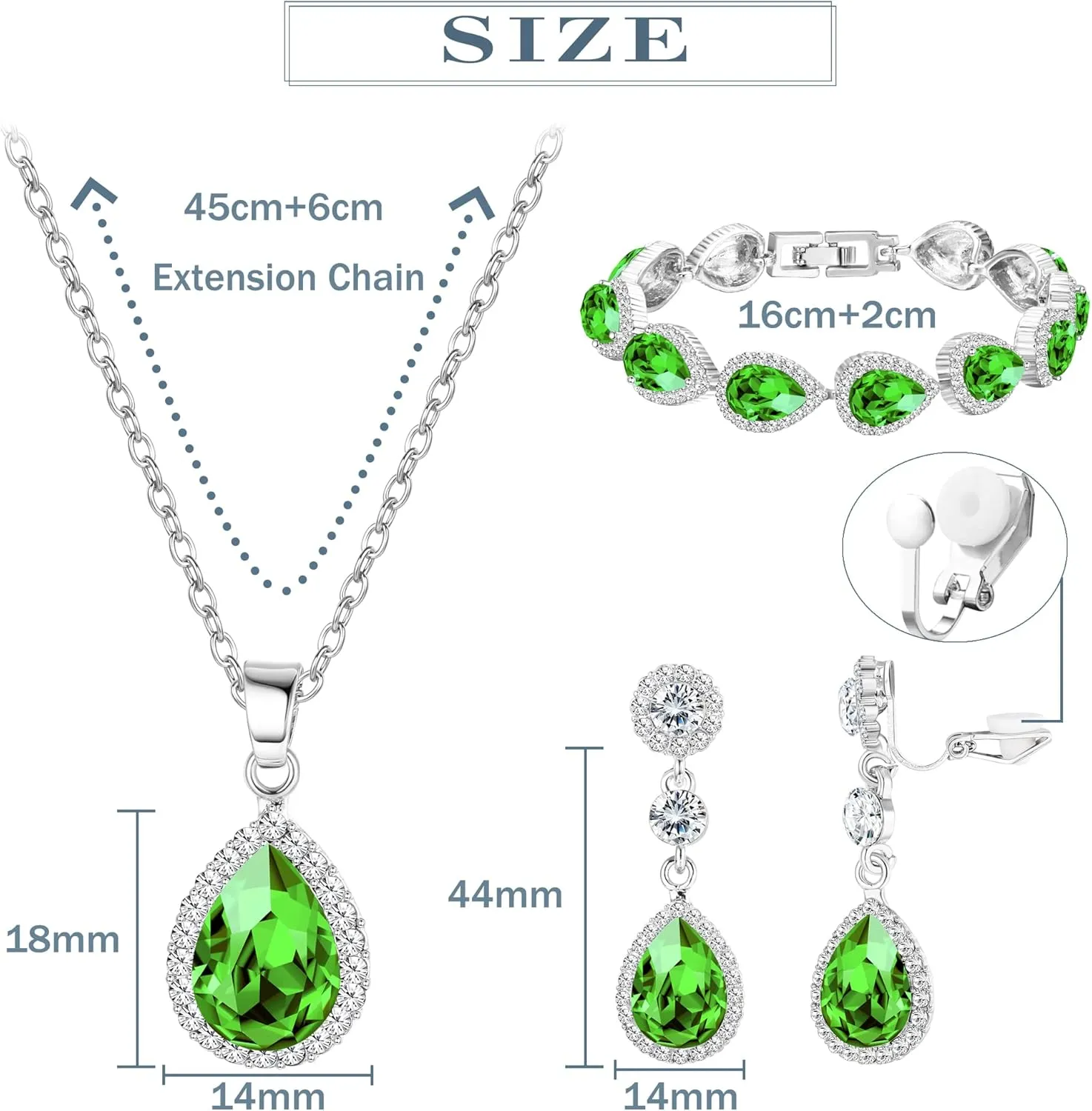 HAIAISO Bridal Jewelry Set Wedding Crystal Necklace Bracelet Clip On Earrings Rhinestone Pendant Teardrop Dangle Clip On Earrings Prom Bridal Party Bridesmaid Jewelry Set for Women