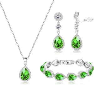 HAIAISO Bridal Jewelry Set Wedding Crystal Necklace Bracelet Clip On Earrings Rhinestone Pendant Teardrop Dangle Clip On Earrings Prom Bridal Party Bridesmaid Jewelry Set for Women