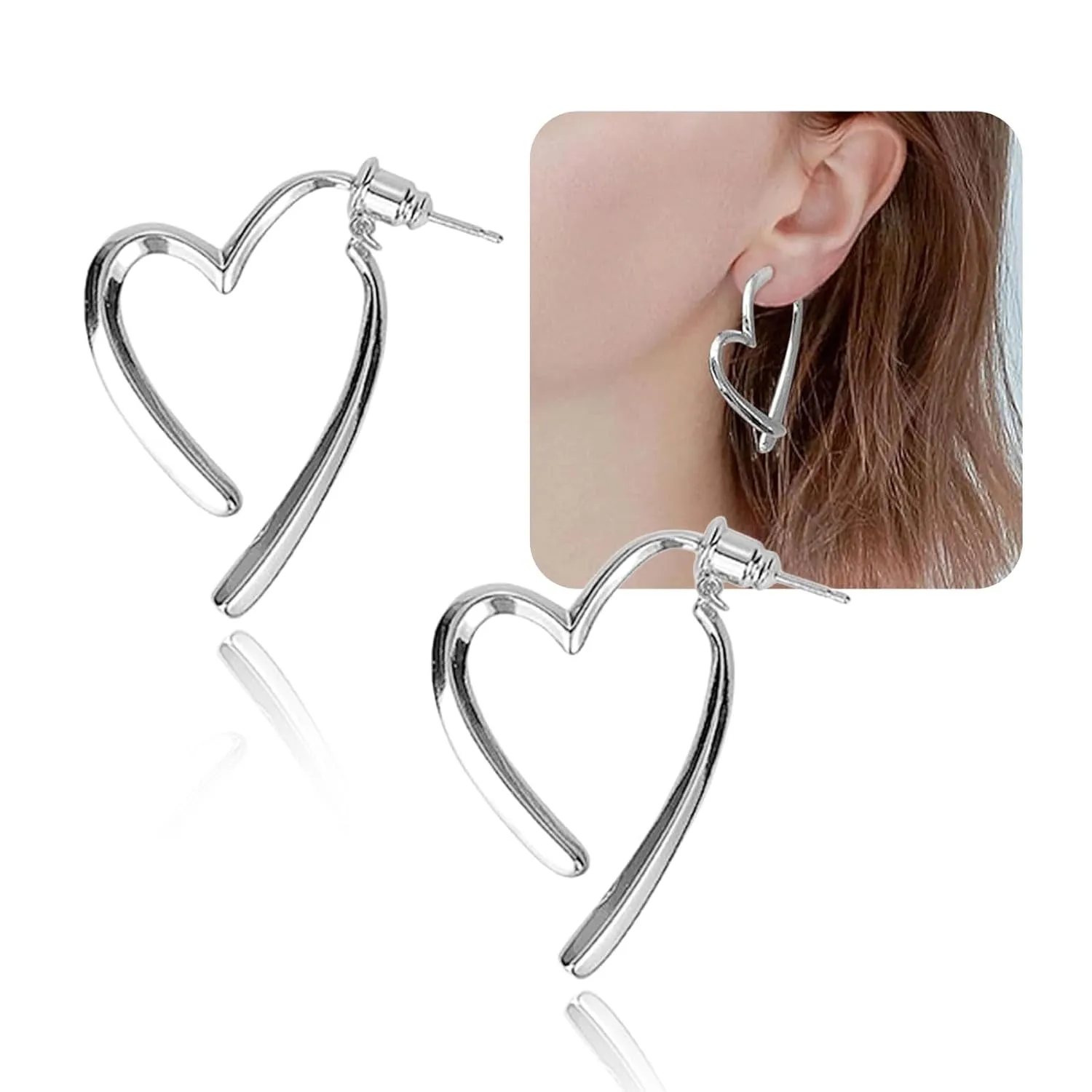 Heart Hoop Earrings For Women, 925 Sterling Silver Heart Shap Earrings Dainty Simple Heart Earring Hypoallergenic Lightweight Open Heart Hoop Dangle Earring Easter Basket Stuffers Mothers Day Gifts