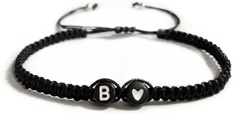 Heart Initial Bracelets 26 Letters Initial Charms Bracelet for Women Gifts A-Z Braided Bracelets Heart Link Handmade Rope Braided Adjustable Jewelry for Mom Daughter Birthday Jewelry Gift