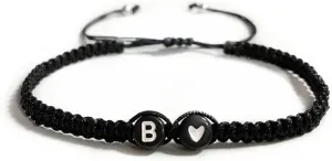 Heart Initial Bracelets 26 Letters Initial Charms Bracelet for Women Gifts A-Z Braided Bracelets Heart Link Handmade Rope Braided Adjustable Jewelry for Mom Daughter Birthday Jewelry Gift