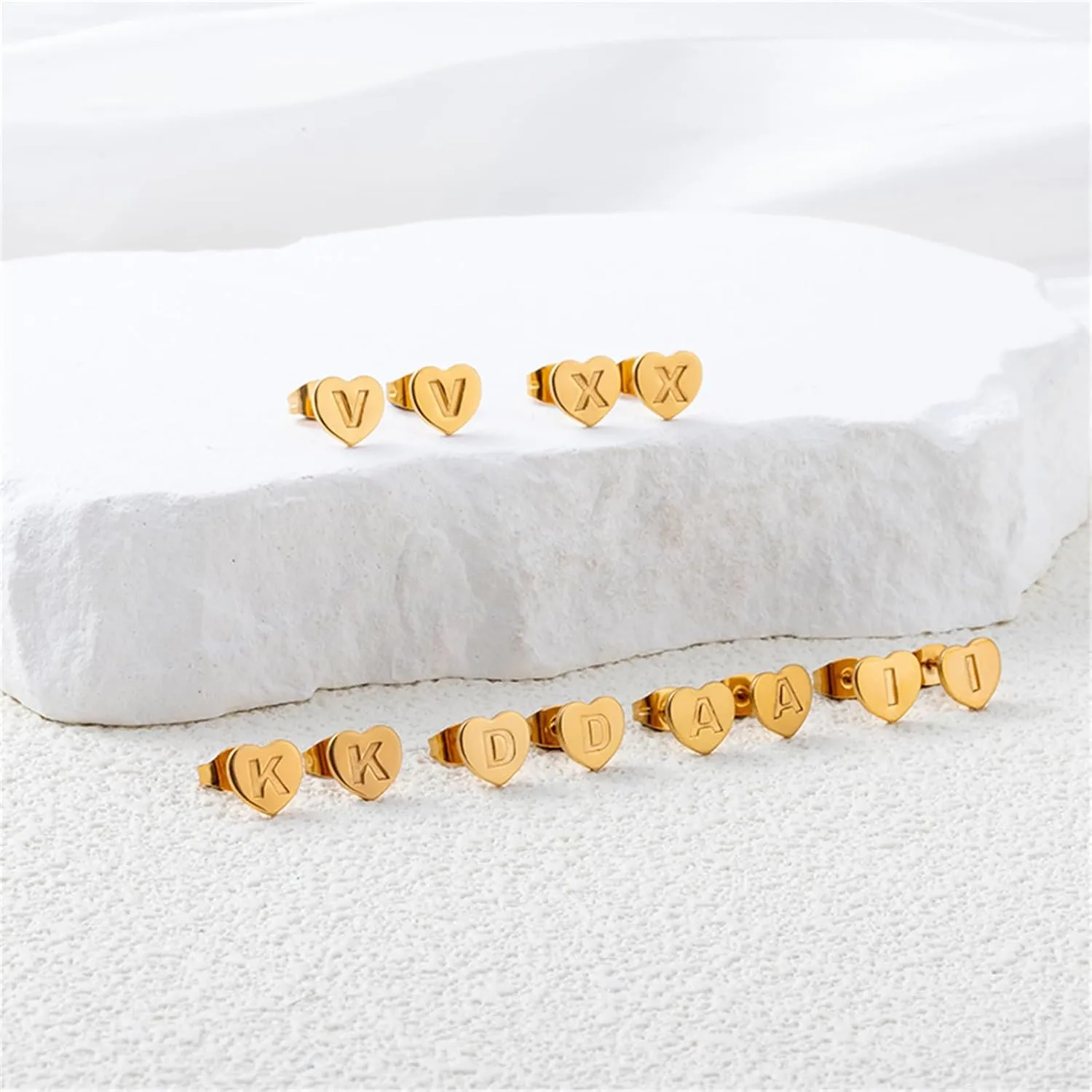 Heart Initial Stud Earrings 18K Gold Plated Dainty Initial Earrings Hypoallergenic Little Initial Earrings Fashion Cute 26 Alphabet Letter Earrings for Women