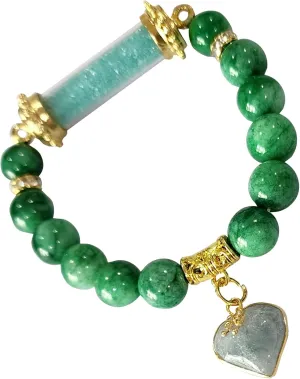 Heavens Tvcz Buddha Bracelet Thai Amulet Jade Healing Buddhist Bangle Jewelry with Pendant Sarira Phra Tath Green/Heart Promote Love Good Luck