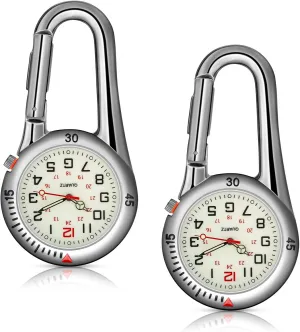 Hicarer 2 Pieces Clip on Quartz Watch Backpack Fob Belt Glow in The Dark Unisex Pocket Watch with White Dial for Doctors Nurses Outdoor Activities