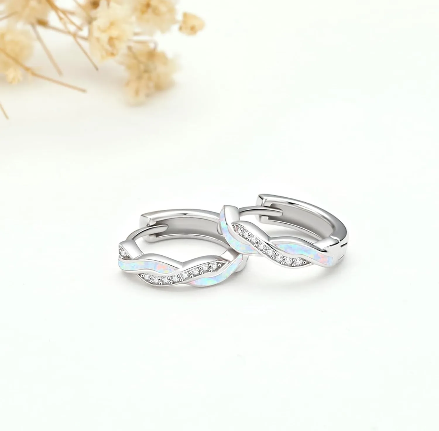 Hoop Earrings for Women S925 Sterling Silver Opal Earrings Cubic Zirconia Hypoallergenic Earrings for Women Popular silver earringss Jewelry Gift