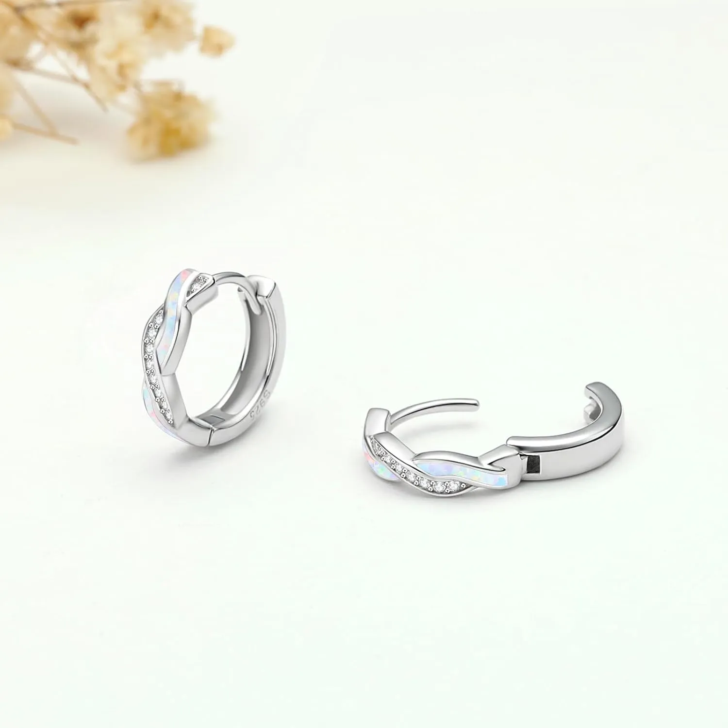 Hoop Earrings for Women S925 Sterling Silver Opal Earrings Cubic Zirconia Hypoallergenic Earrings for Women Popular silver earringss Jewelry Gift