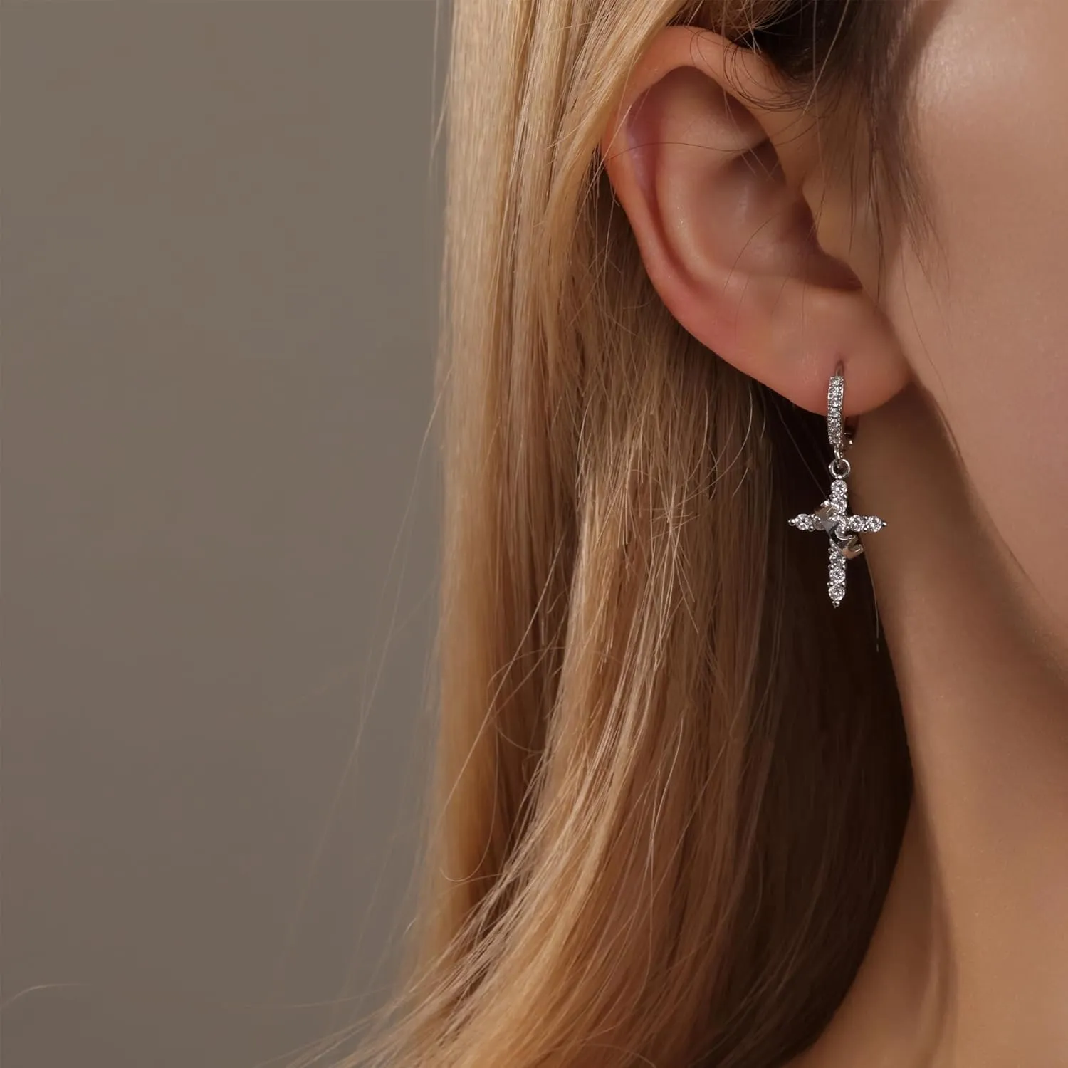 Hypoallergenic Crown Cross Earrings for Women Men, 18K Gold Plated Dangle Hoop Huggie Earrings, Fashion Diamond Jewelry Gifts