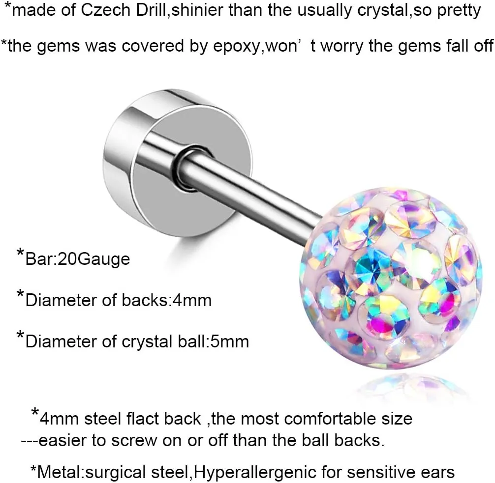 Hypoallergenic Stainless Steel Stud Earrings for Women Little Girls Flat Safety Screw on Back Tragus Cartilage Ear Piercing Jewelry