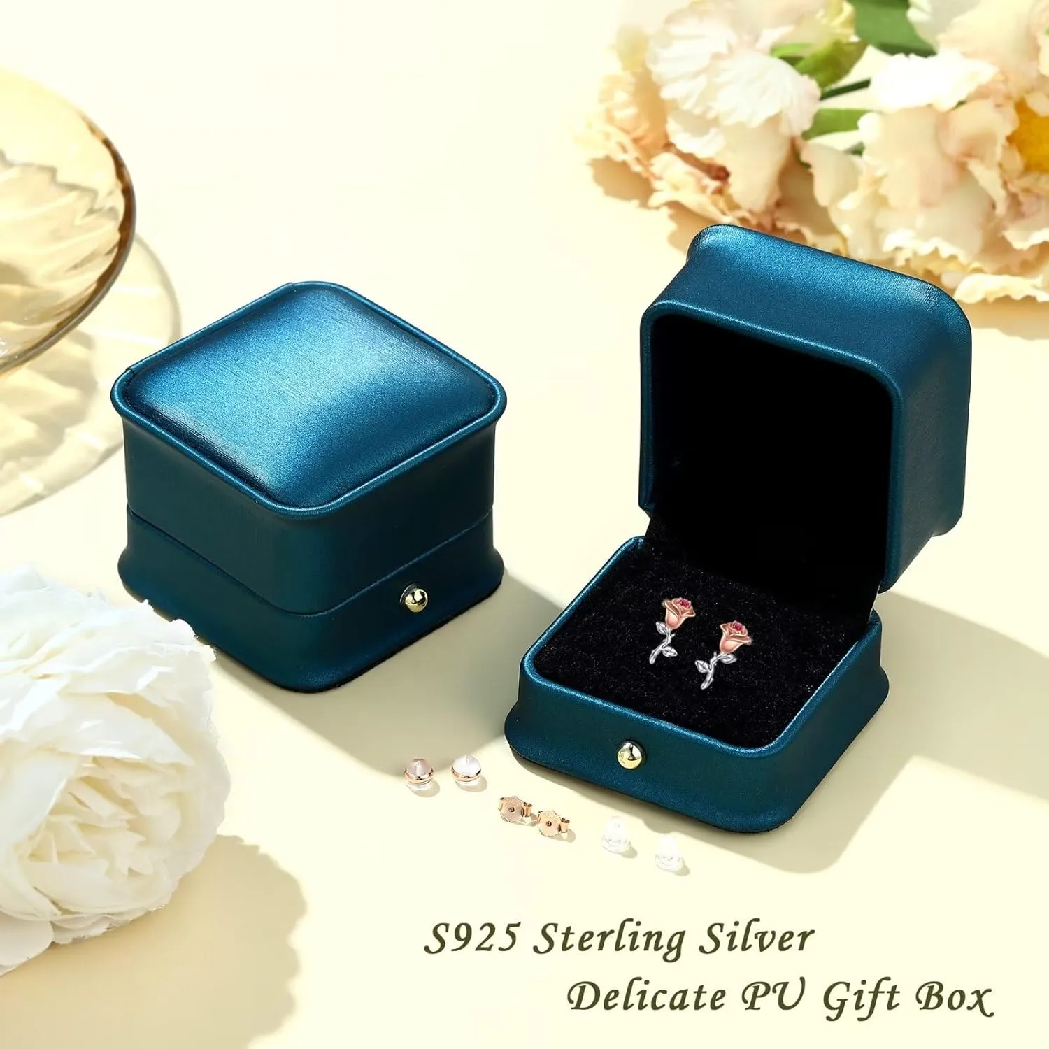 Iefil Birthstone Earrings Gifts for Women, Sterling Silver Rose Flower Birthstone Stud Earrings for Women, Mothers Day Anniversary Birthday Gifts for Women