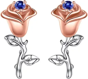 Iefil Birthstone Earrings Gifts for Women, Sterling Silver Rose Flower Birthstone Stud Earrings for Women, Mothers Day Anniversary Birthday Gifts for Women