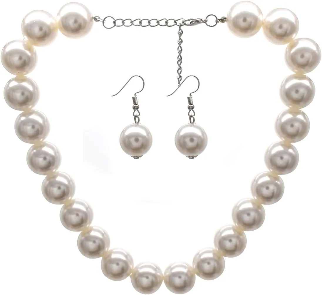 Imitation Pearl Necklace for Women Pearl Choker Necklace and Earrings Set Bridal Wedding Jewelry Chunky Beaded Necklaces for women