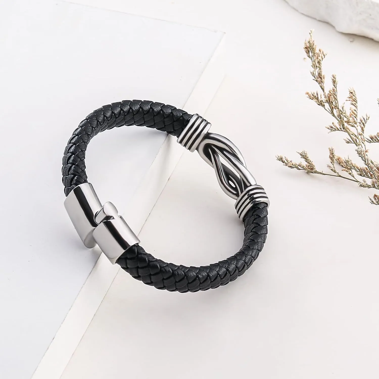 Infinity Knot Leather Bracelet Forever Linked Together Bracelet Birthday Christmas Anniversary Bracelet Idea Mens Braided Cuff 7.8/8.5/9 Inches Bracelet for Man Son Husband Boyfriend Brother Grandson