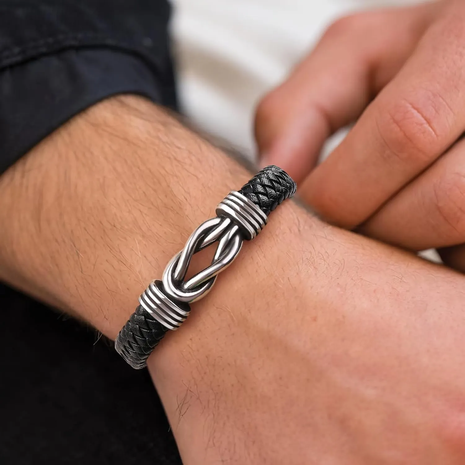 Infinity Knot Leather Bracelet Forever Linked Together Bracelet Birthday Christmas Anniversary Bracelet Idea Mens Braided Cuff 7.8/8.5/9 Inches Bracelet for Man Son Husband Boyfriend Brother Grandson