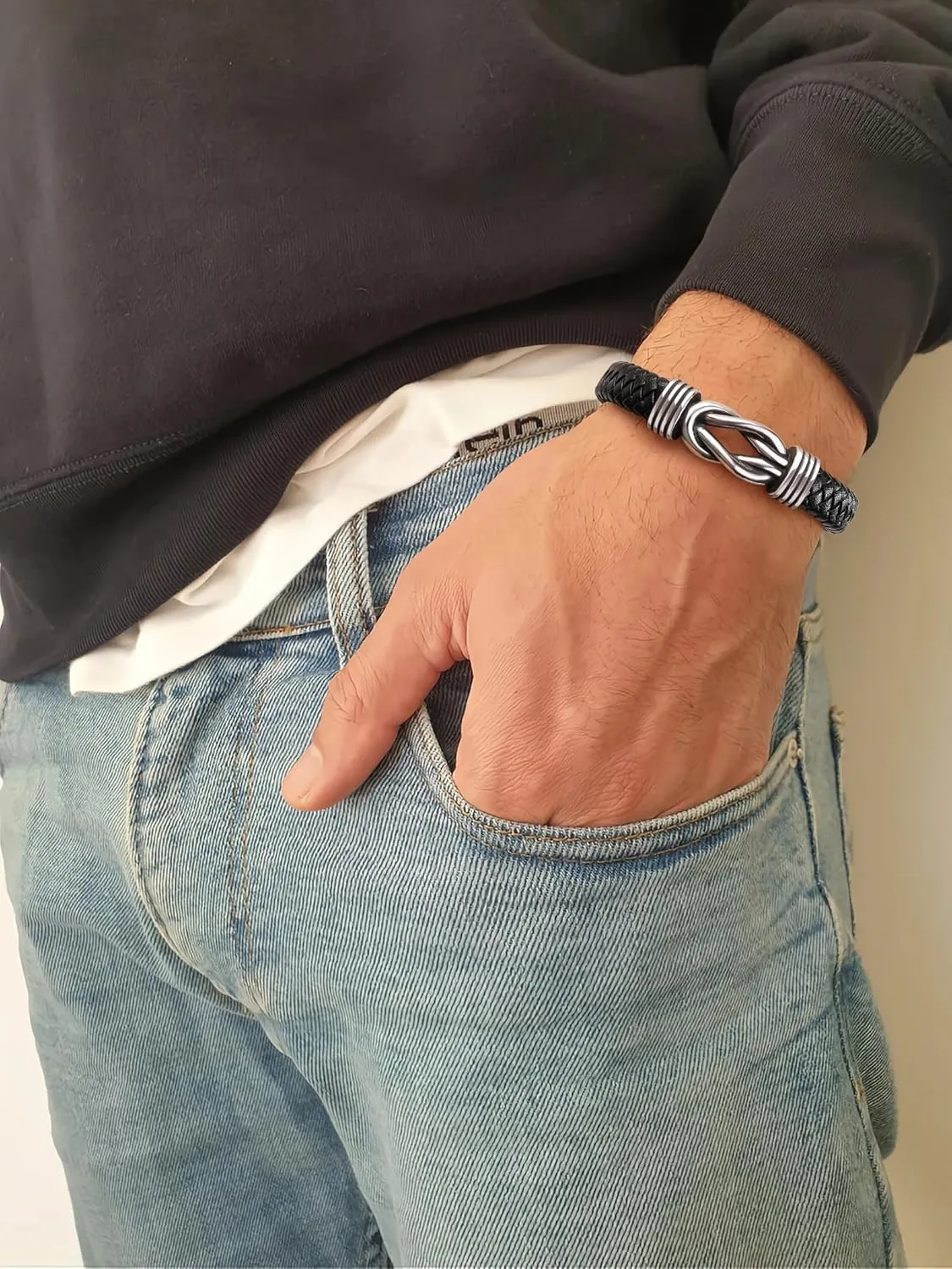 Infinity Knot Leather Bracelet Forever Linked Together Bracelet Birthday Christmas Anniversary Bracelet Idea Mens Braided Cuff 7.8/8.5/9 Inches Bracelet for Man Son Husband Boyfriend Brother Grandson