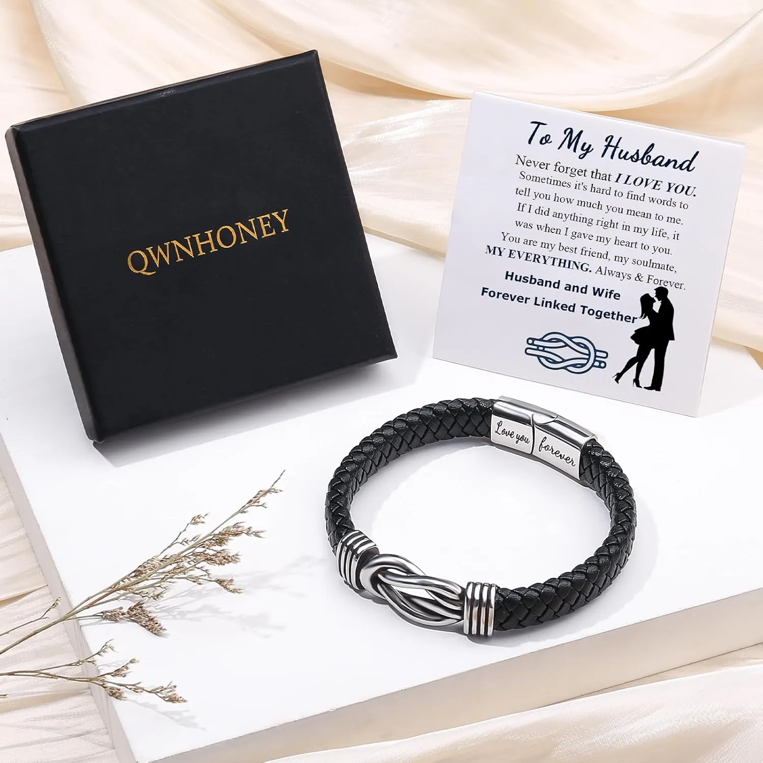 Infinity Knot Leather Bracelet Forever Linked Together Bracelet Birthday Christmas Anniversary Bracelet Idea Mens Braided Cuff 7.8/8.5/9 Inches Bracelet for Man Son Husband Boyfriend Brother Grandson