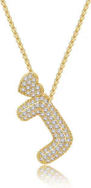 Initial Heart Necklace,18K Gold Plated Bubble Letter Necklace Personalized Monogram Name Necklace Chain Balloon Pendant Dainty CZ Jewelry Gift for Women