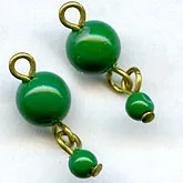 Jade Green Round 2-Bead Dangle on wire. 6mm, 3mm. Pkg 4. b11-gr-0949