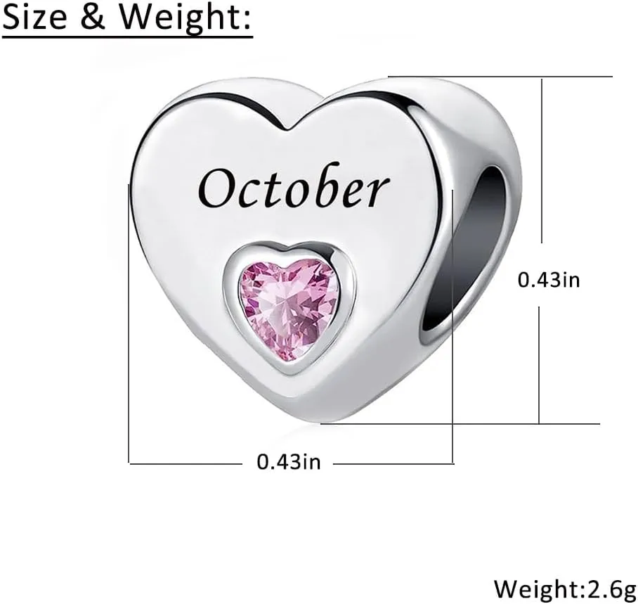 January-December 12 Months Colors Birthstone Crystal Happy Birthday Heart Charms For Charm Bracelets Necklace