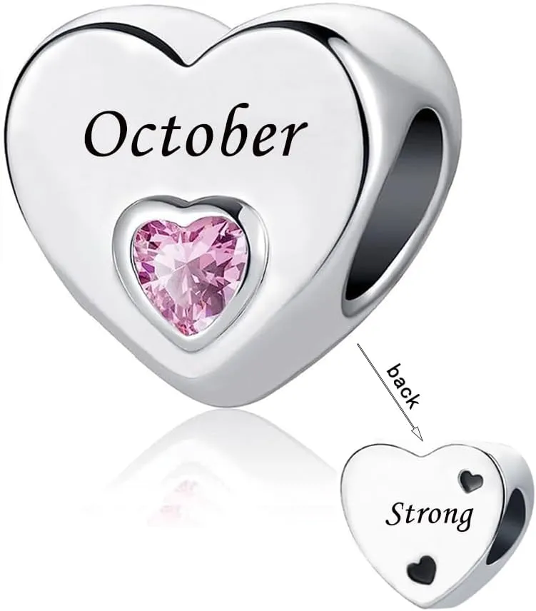 January-December 12 Months Colors Birthstone Crystal Happy Birthday Heart Charms For Charm Bracelets Necklace