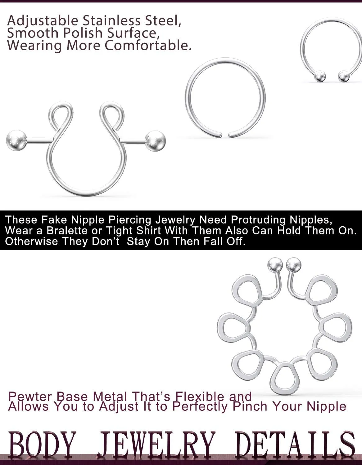 Jenxnjsjo Fake Nipple Rings, Fake Nipple Piercing, Faux Nipple Piercing, Nipple Rings Non Piercing, Non Piercing Nipple Rings, Fake Nipple Ring, Fake Nipple Piercings, Faux Nipple Rings for Women