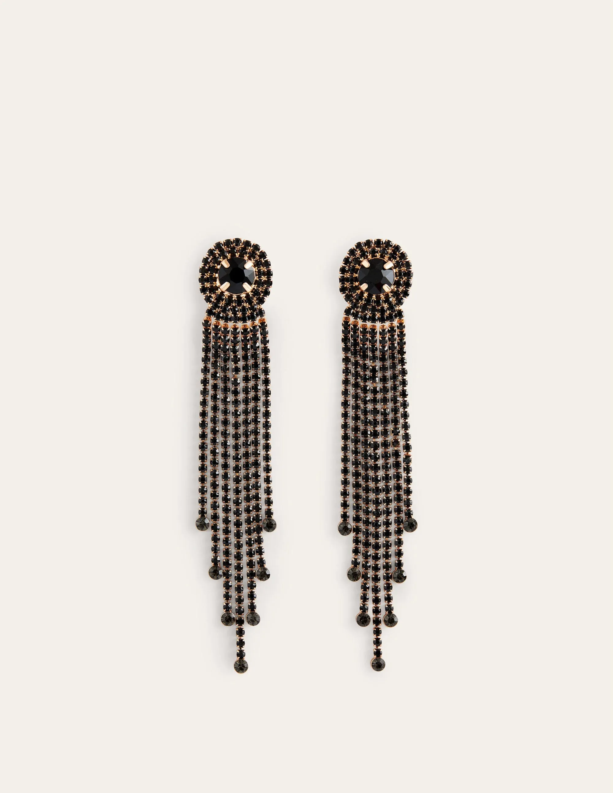 Jewelled Fringe Earrings-Black