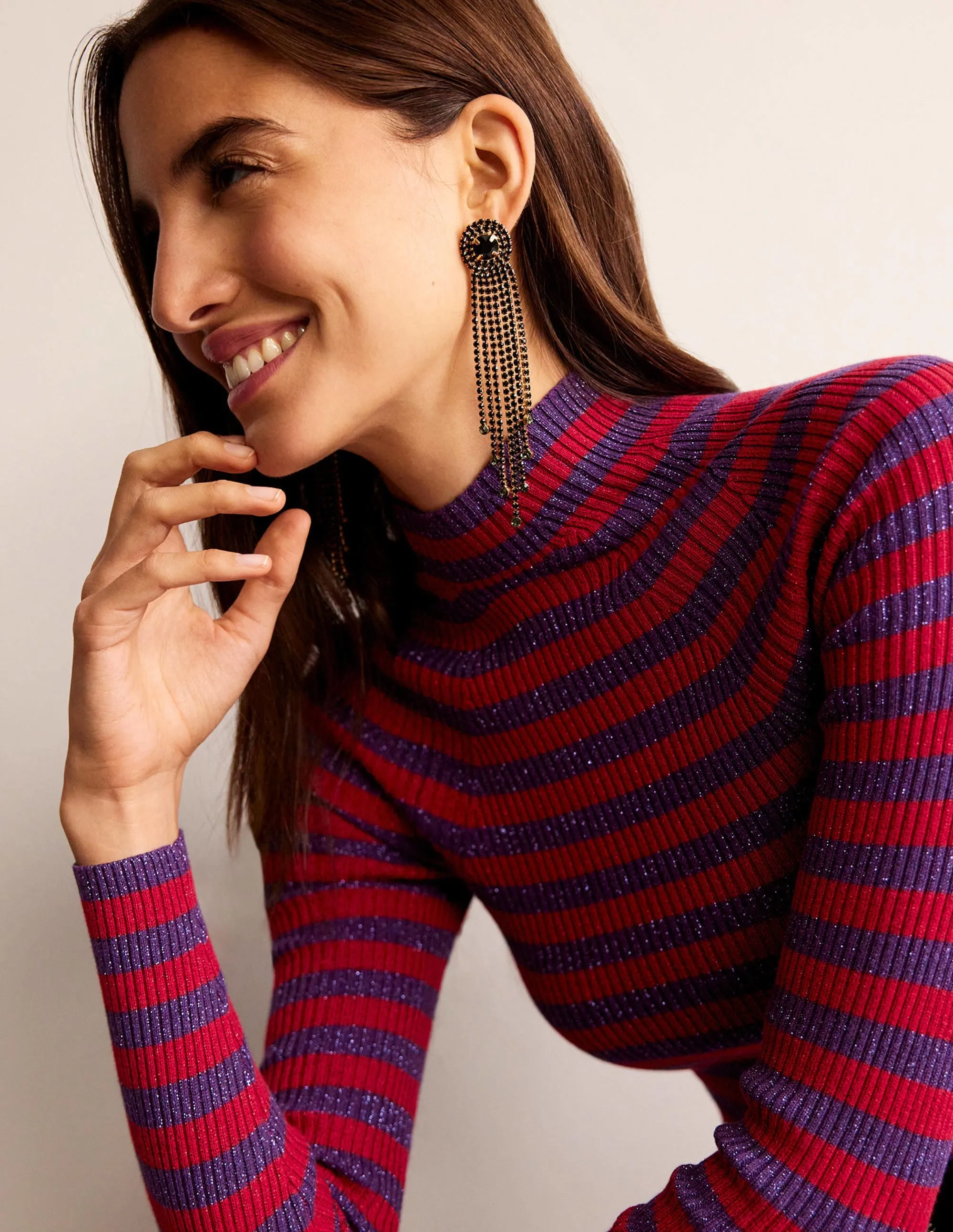 Jewelled Fringe Earrings-Black