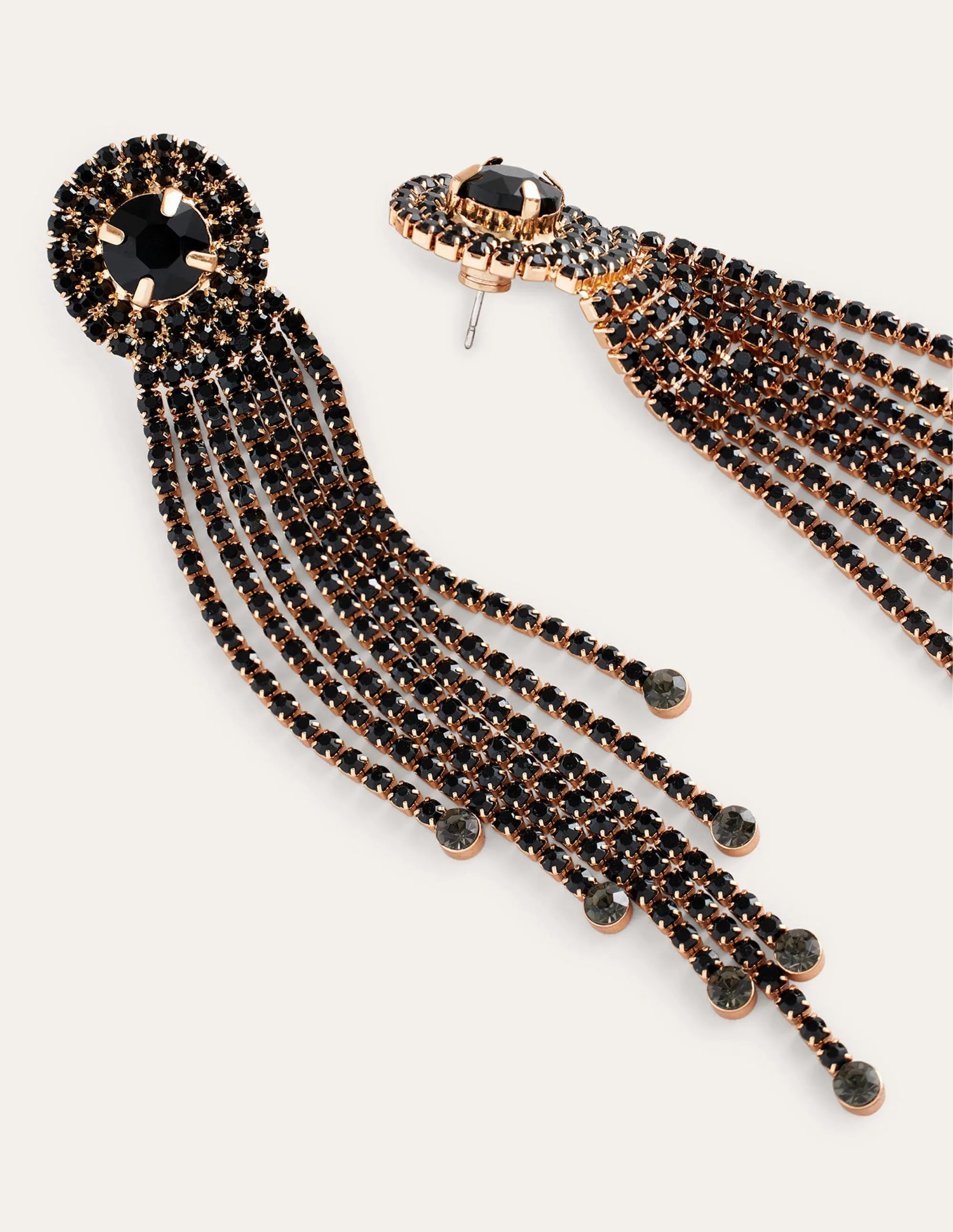 Jewelled Fringe Earrings-Black