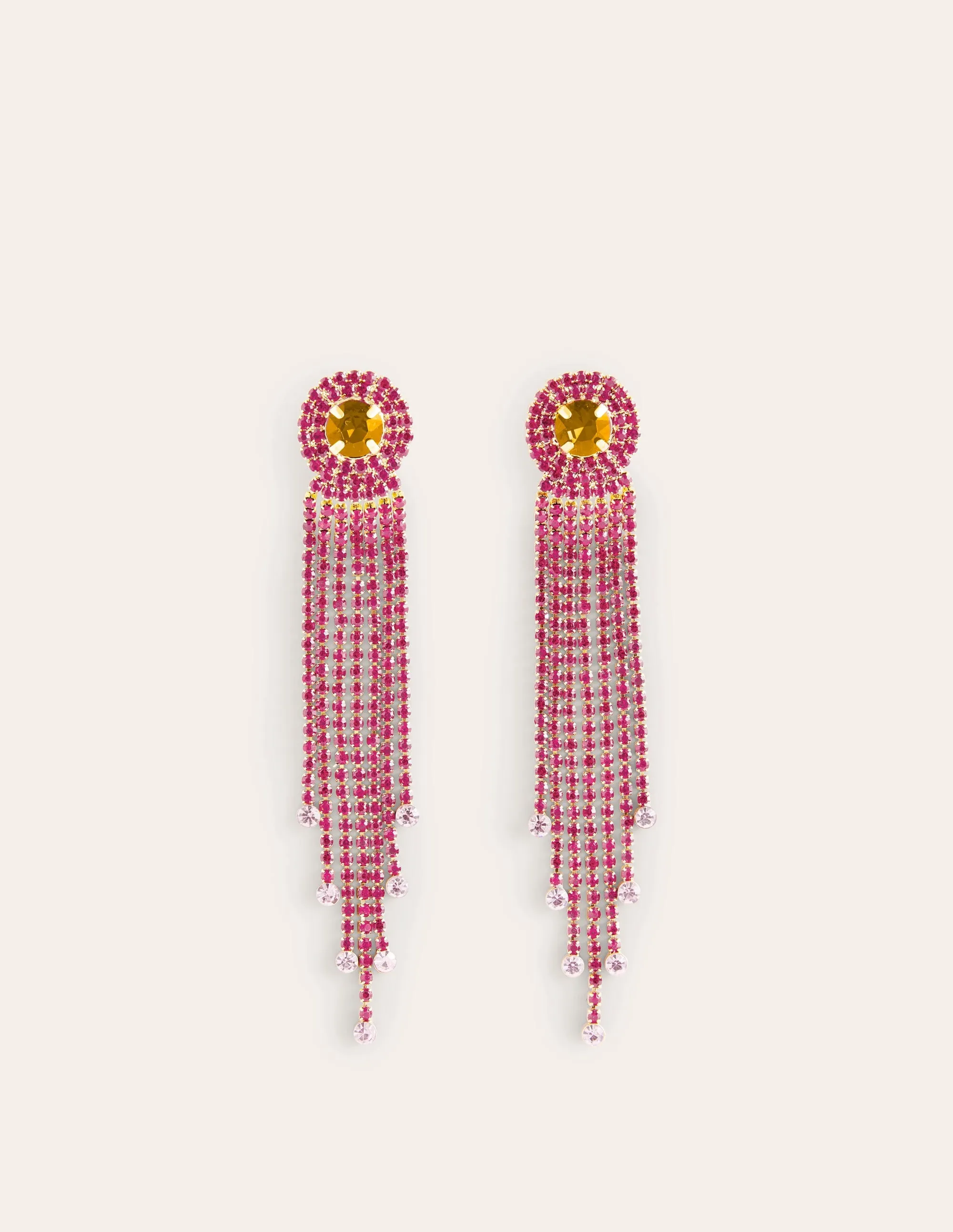 Jewelled Fringe Earrings-Red/Pink