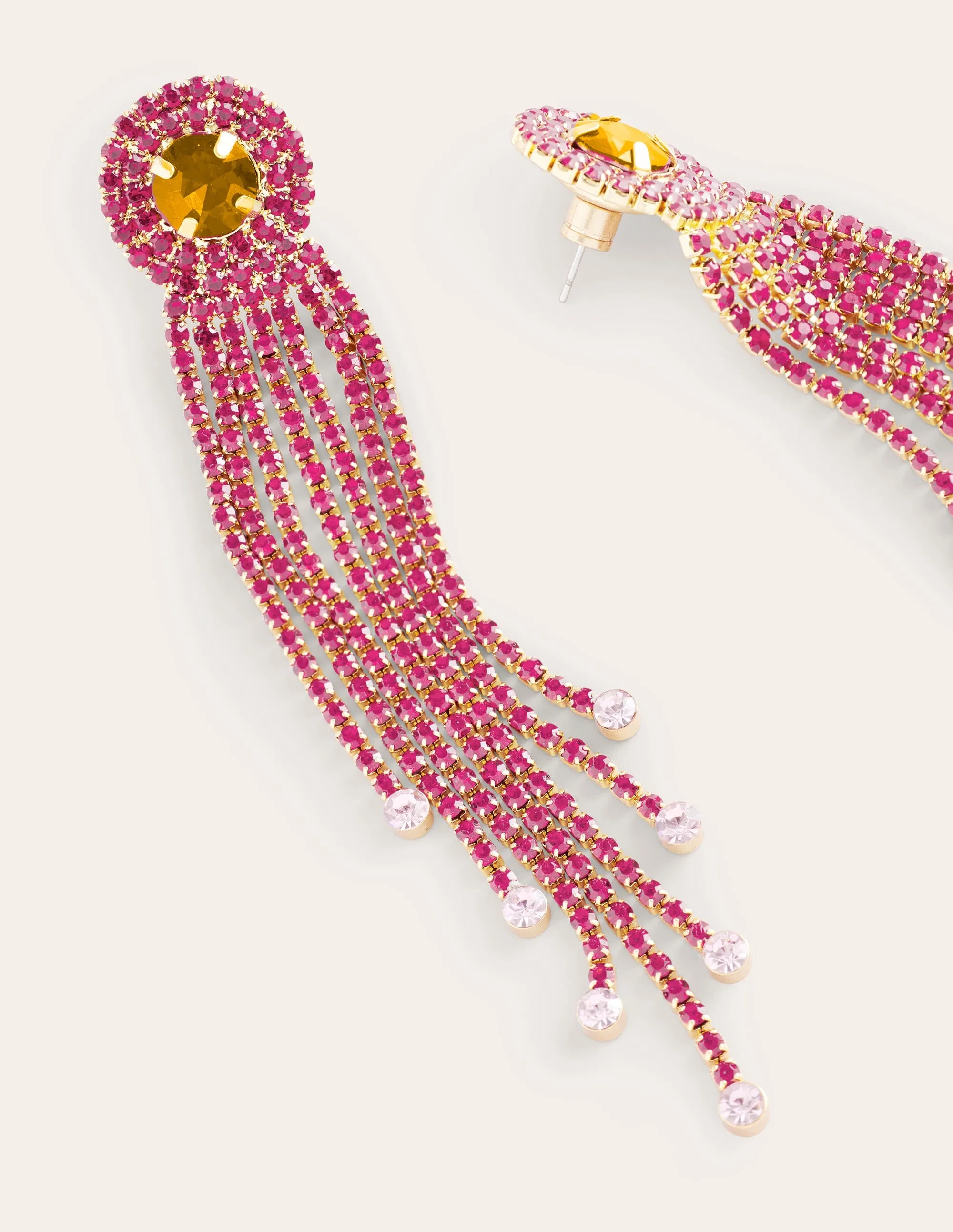 Jewelled Fringe Earrings-Red/Pink