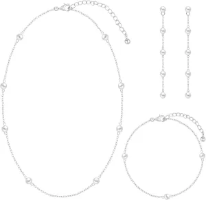 Jewelry Set for Women 14K Gold/Silver Plated Jewelry Set with Pearl Necklace and Drop Earring Bracelets