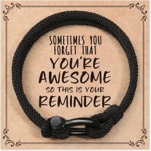 Jewelry&Card Gifts for Men Teen Boys, Sometimes You Forget You're Awesome Bracelets, Bracelets for Teen Boys, Fathers day Birthday Inspirational Gifts for Dad Son Boyfriend Husband Friends