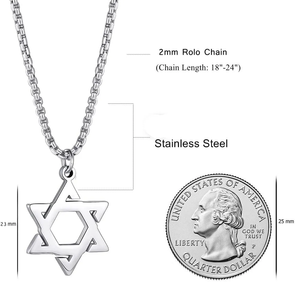 Joxevyia Star of David Necklace Stainless steel David Star Jewish Star Pendant Dainty Religious Necklaces Gifts for Men Guys Son