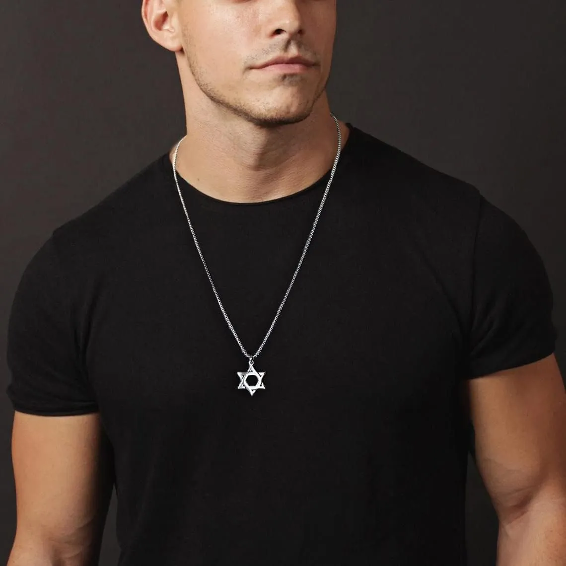 Joxevyia Star of David Necklace Stainless steel David Star Jewish Star Pendant Dainty Religious Necklaces Gifts for Men Guys Son