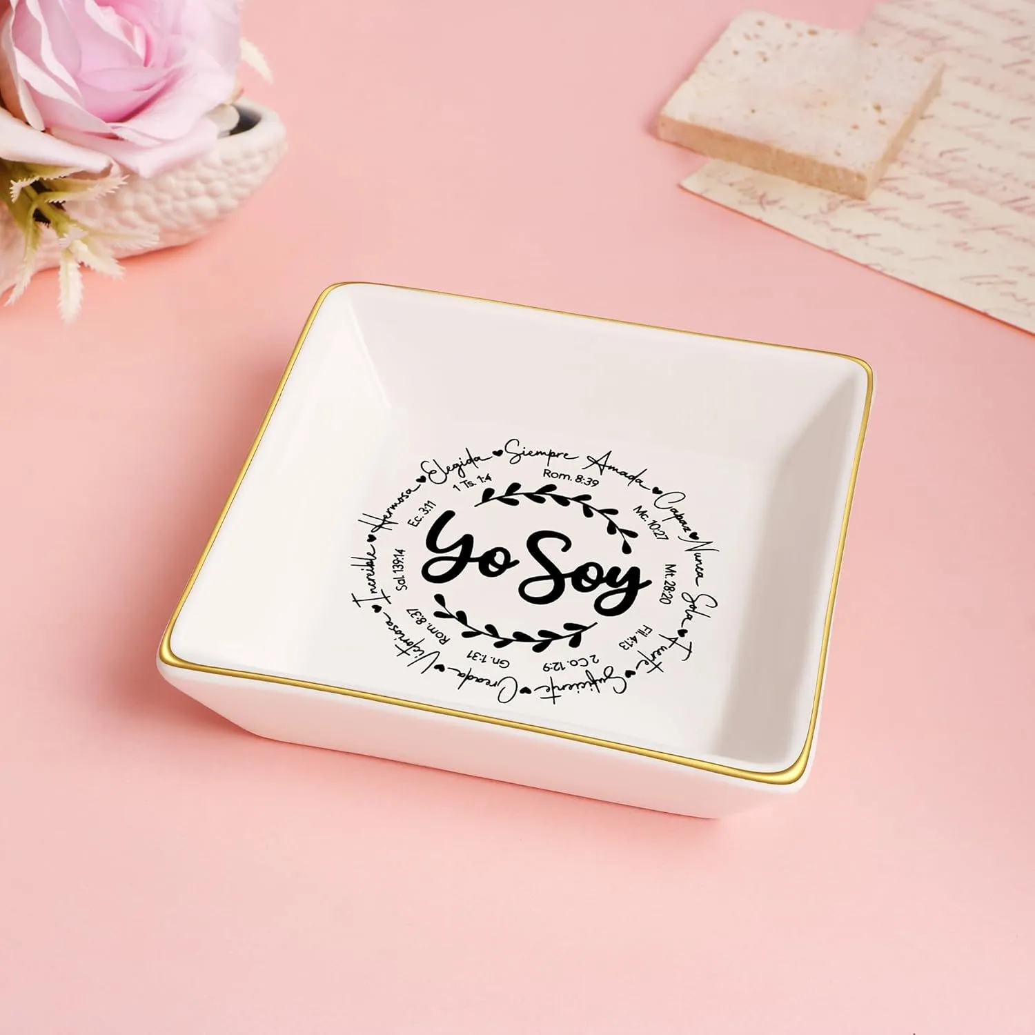 JoycuFF Inspirational Gifts for Women Girl Christian Birthday Thanksgiving Day Ceramic Trinket Dish Tray Christmas Graduation Ring Holder Motivational Gifts for Friends Sister Daughter