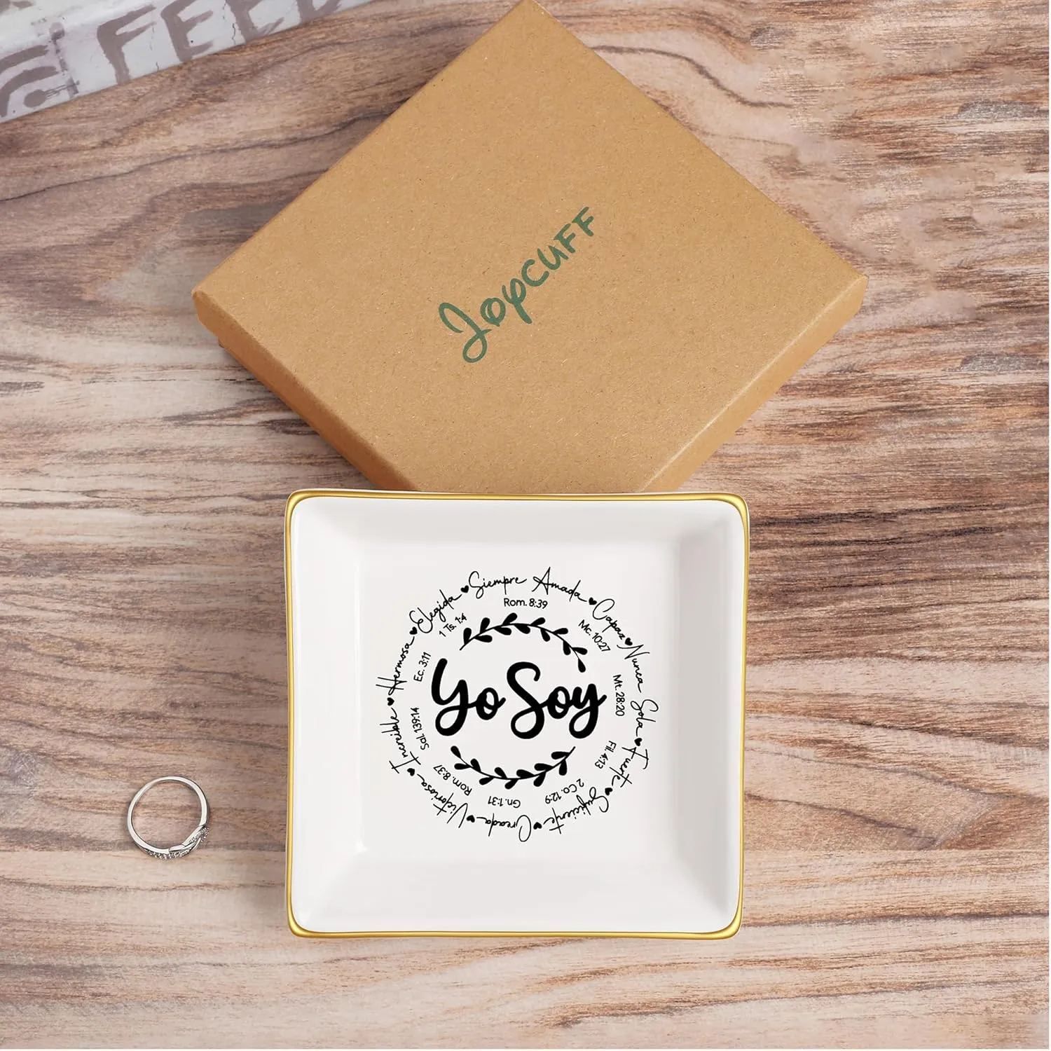 JoycuFF Inspirational Gifts for Women Girl Christian Birthday Thanksgiving Day Ceramic Trinket Dish Tray Christmas Graduation Ring Holder Motivational Gifts for Friends Sister Daughter