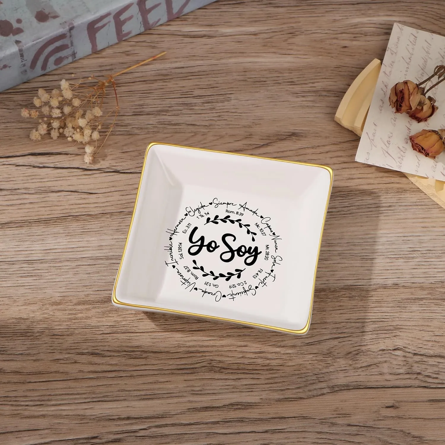 JoycuFF Inspirational Gifts for Women Girl Christian Birthday Thanksgiving Day Ceramic Trinket Dish Tray Christmas Graduation Ring Holder Motivational Gifts for Friends Sister Daughter