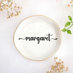 JoycuFF Margaret Personalized Name Ceramic Jewelry Tray, Mothers Day Christmas Anniversary Engagement Birthday Gifts for Women Couples, Trinket Dish for Rings Earrings Necklaces Bracelets Keys