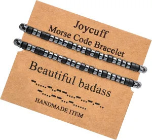 JoycuFF Morse Code Bracelets for Women Men Gifts for Her Him Mom Dad Daughter Sister Best Friend Funny Inspirational Bracelets for Women Jewelry Adjustable Silk Beaded Wrap Bracelet