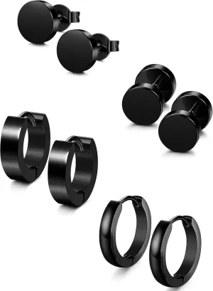 Jstyle 4 Pairs Hypoallergenic Stainless Steel Earrings For Sensitive Ears Simple Stud and Hoop Earrings Huggie Earring Set 18G